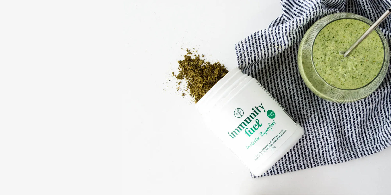 immunity fuel probiotic powder with green smoothie