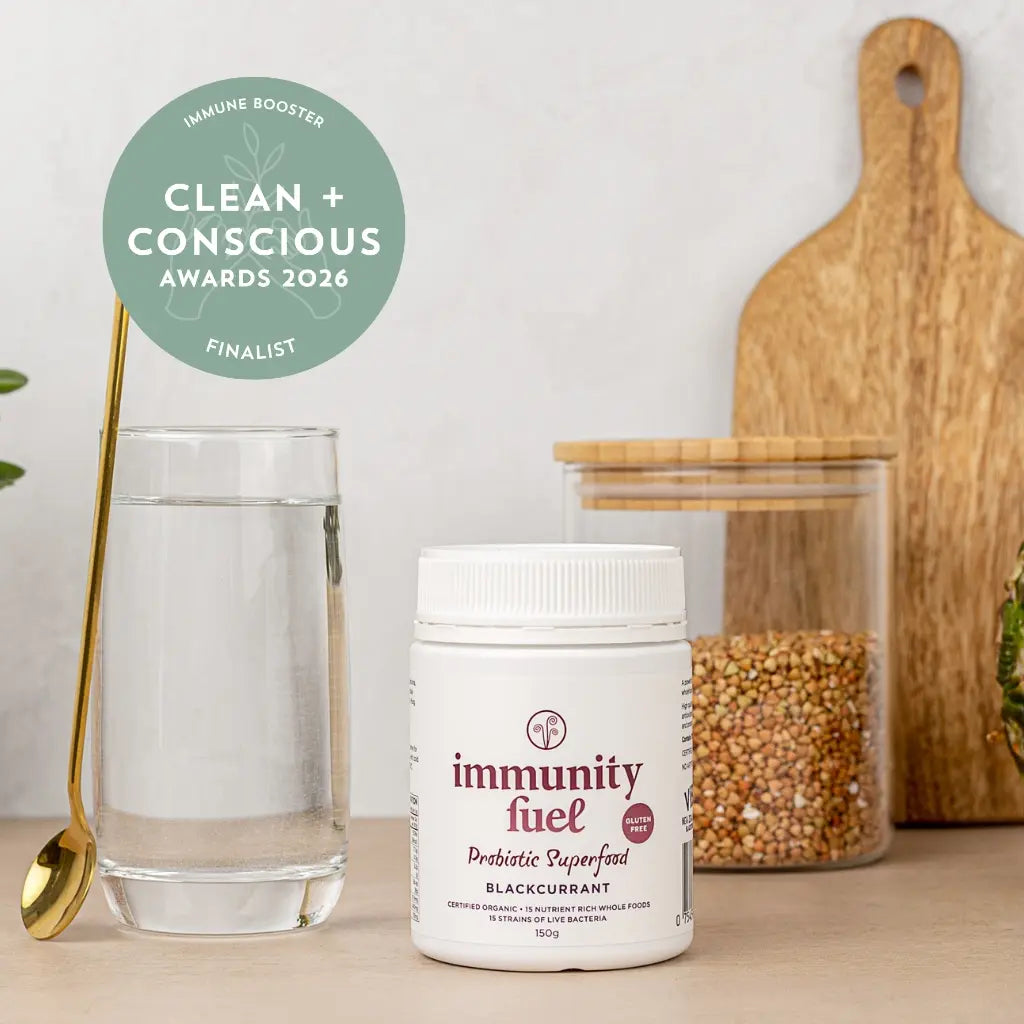 tub of immunity fuel blackcurrant blend on the table
